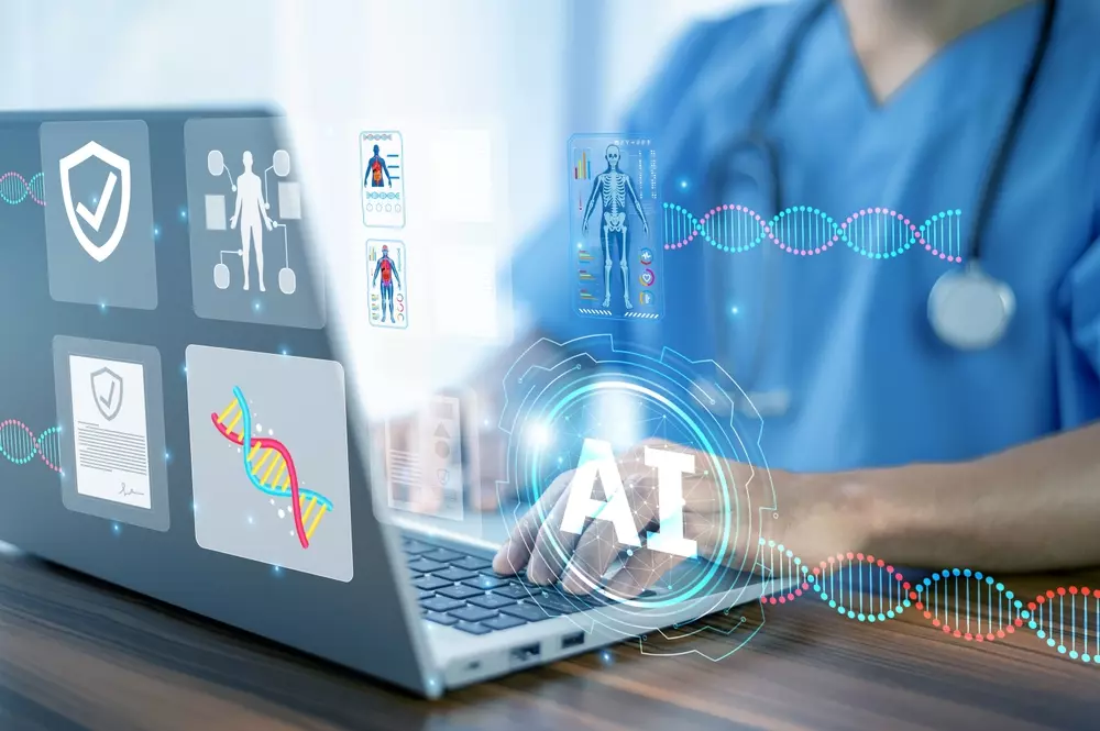 Intelligenza artificiale in Medicina come sta cambiando il lavoro dei medici Intelligenza artificiale in Medicina, medico che utilizza strumenti AI per analizzare dati clinici e supportare le diagnosi.